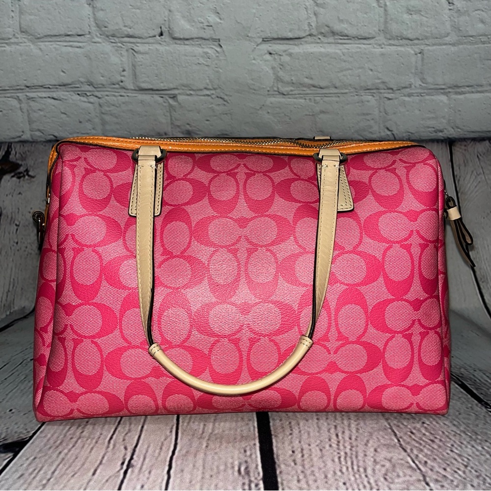 Coach Pink and Orange Signature Satchel - Picture 10 of 16
